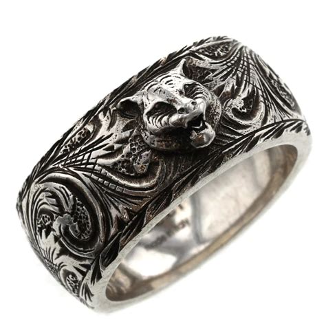 blackened feline head gucci ring